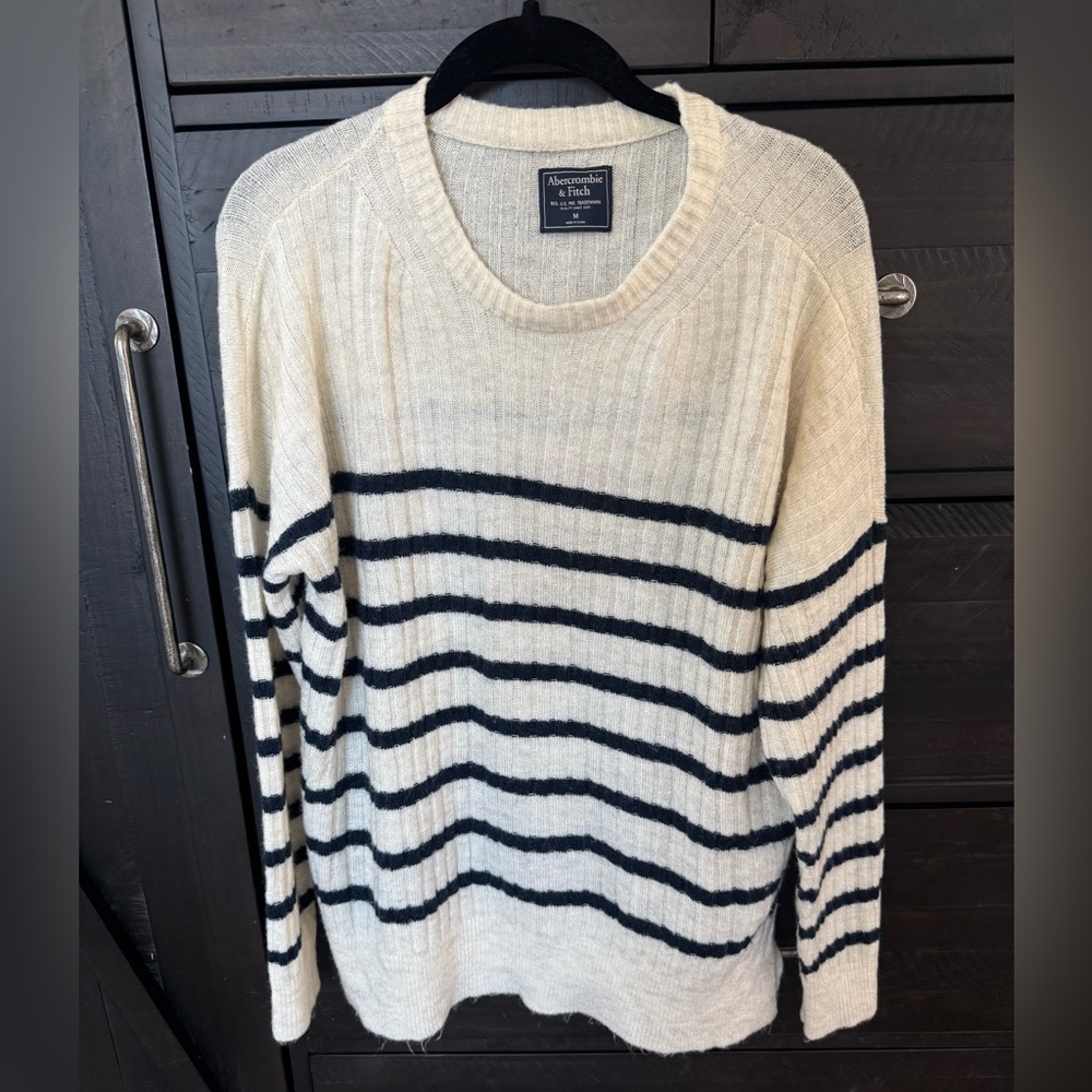Abercrombie & Fitch Oversized Cream and Black Breton Striped Sweater